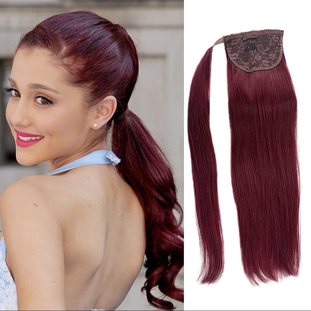 HUMAN HAIR Burgundy Ponytail Extension 16in 80g